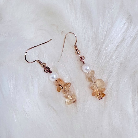🆕Handmade Natural Gems Dangle Earrings CITRINE Crystal Quartz & Pearls Earrings - Picture 3 of 13